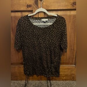 Michael Kors Black and Brown Fitted Tie Front Blouse